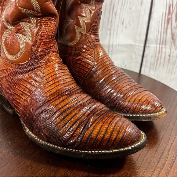 TONY LAMA EXOTIC Croc/Lizard vintage Men's Brown Western Leather Cowboy Boots 9D - Picture 4 of 17